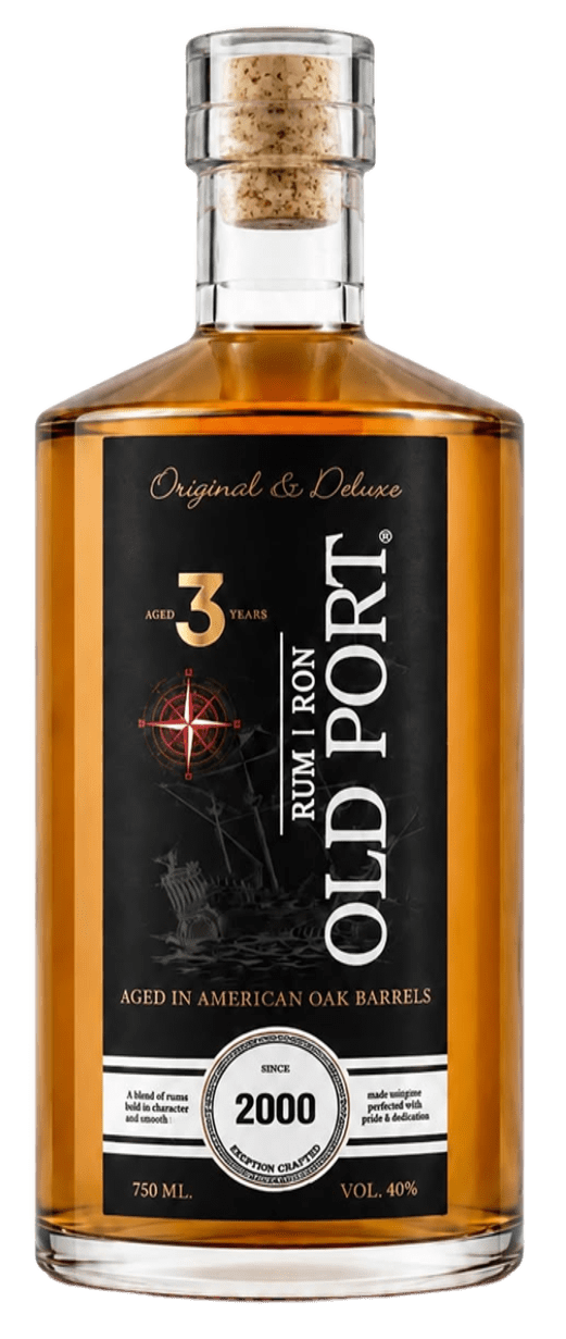 Botella Old Port Rum Legacy — ron añejo 3 años, Ron Old Port premium del Caribe